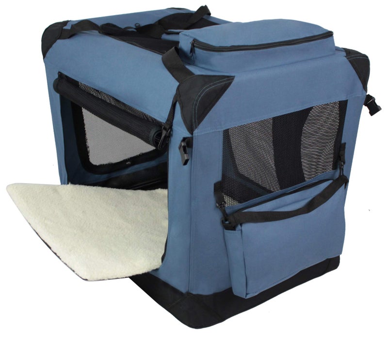 EliteField 3-Door Folding Soft Dog Crate with Carrying Bag and Fleece Bed (2 Year Warranty), Indoor & Outdoor Pet Home (30" L x 21" W x 24" H, Blue Gray) - Image 3
